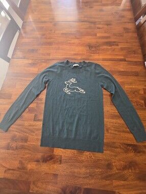 LOFT Dark Green Crewneck Sweater with‎ Reindeer Embroidery XS.    Sku 66